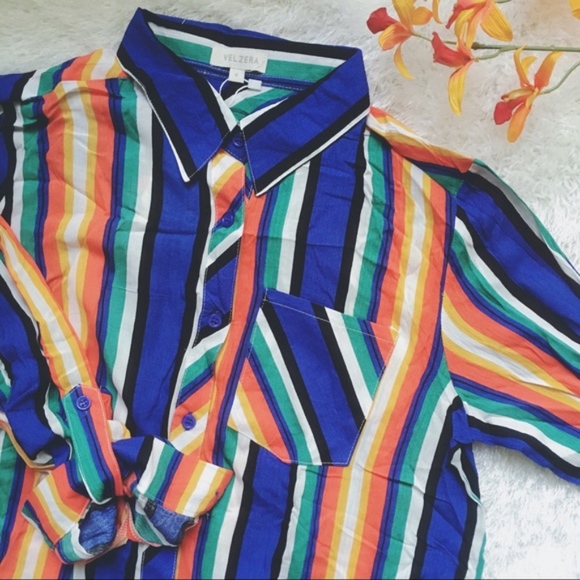 💛NWT rainbow stripe button-down shirt dress - Picture 4 of 7